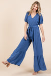 GeeGee V-Neck Belted Wide Leg Jumpsuit