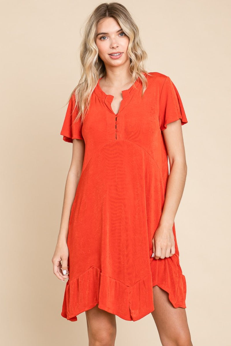 Culture Code Short Sleeve Ruffled Asymmetric Hem Dress