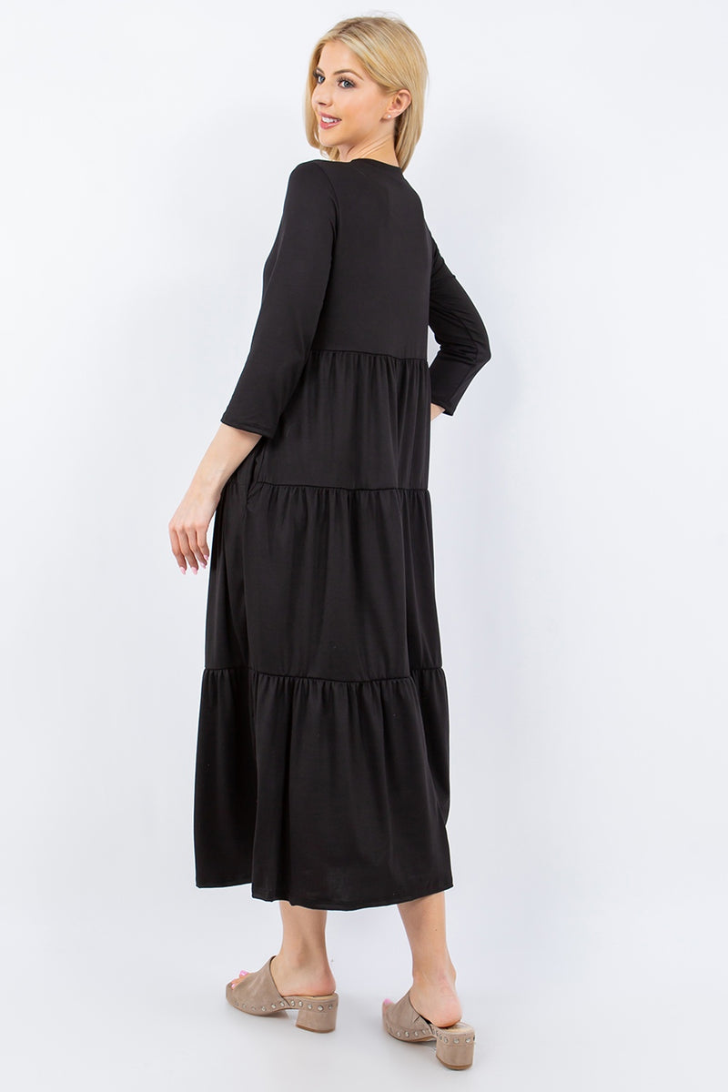 Celeste Tiered Midi Dress with Pockets