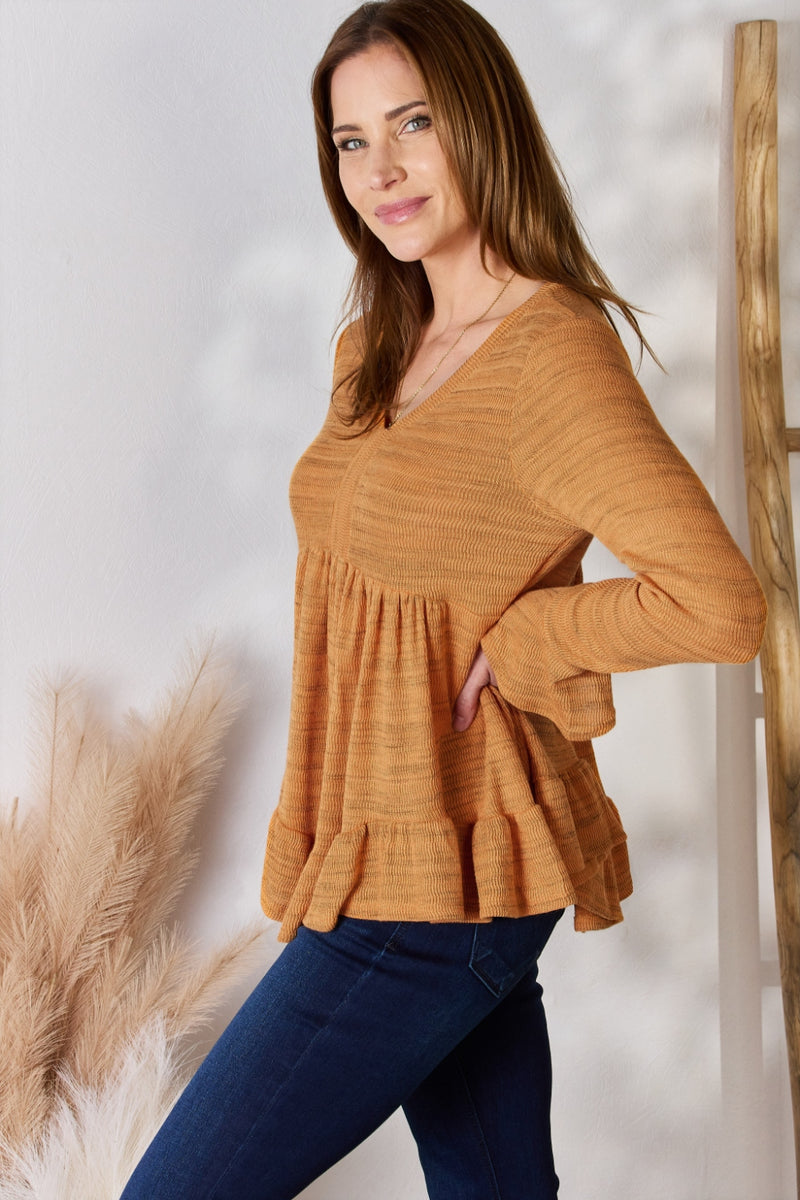 Hailey & Co V-Neck Flounce Sleeve Blouse