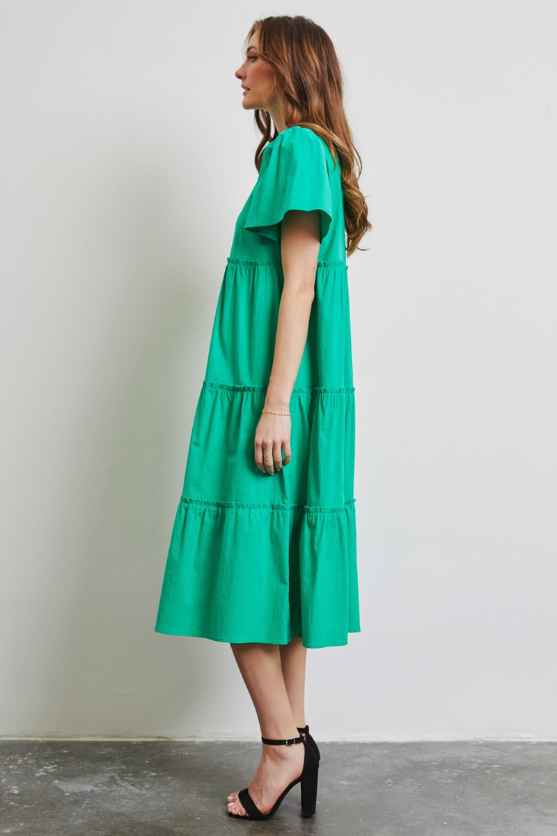 HEYSON Cotton Poplin Ruffled Tiered Midi Dress