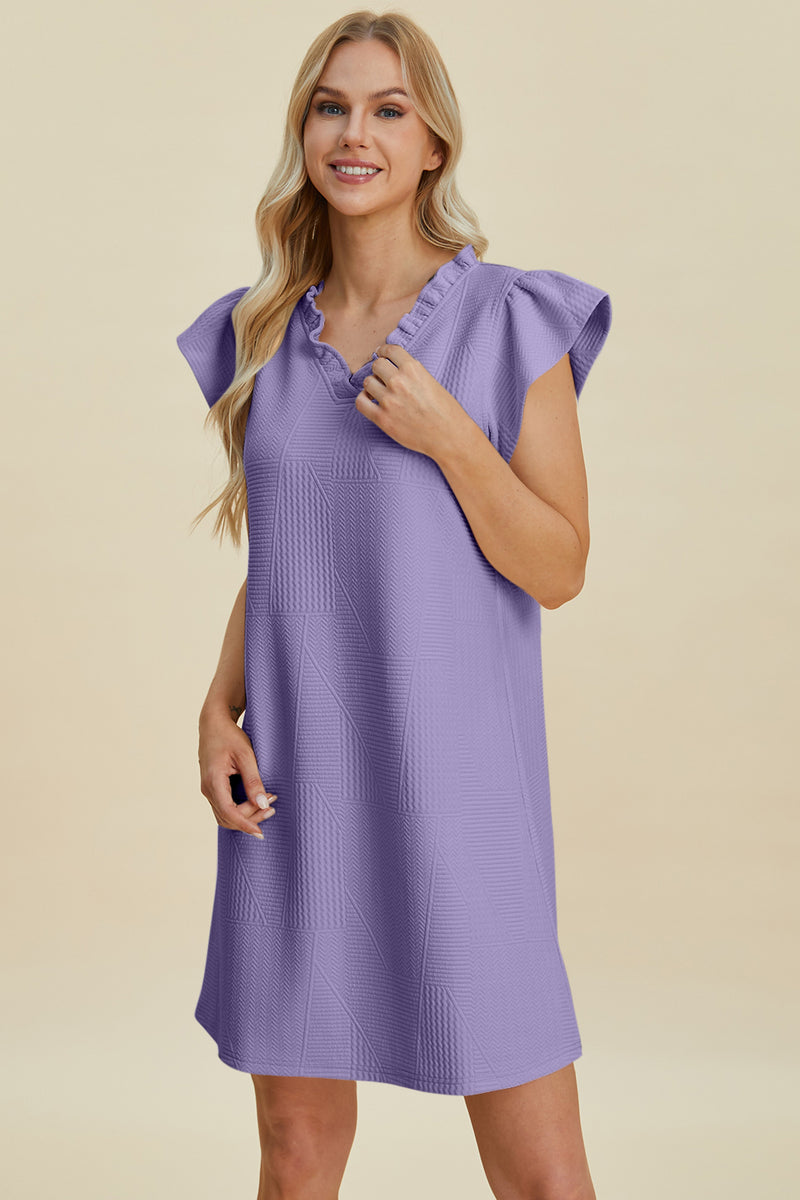 Double Take Ruffled V-Neck Cap Sleeve Dress