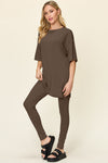 Double Take Round Neck Dropped Shoulder T-Shirt and Leggings Set