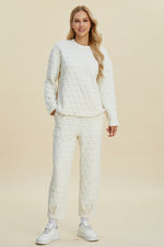 Double Take Texture Round Neck Long Sleeve Top and Pants Set