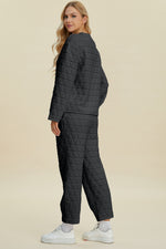 Double Take Texture Round Neck Long Sleeve Top and Pants Set