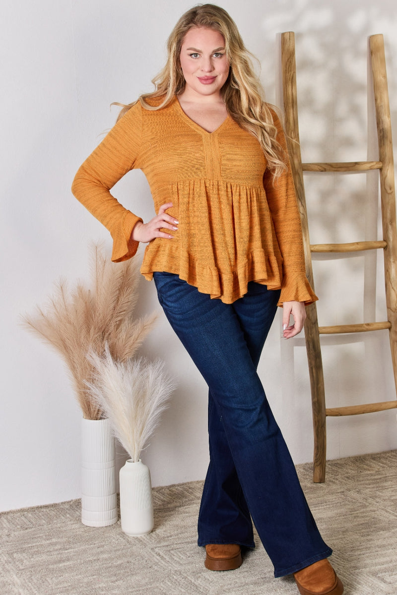 Hailey & Co V-Neck Flounce Sleeve Blouse