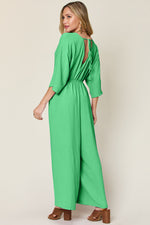 Double Take Surplice Wide Leg Jumpsuit with Pockets