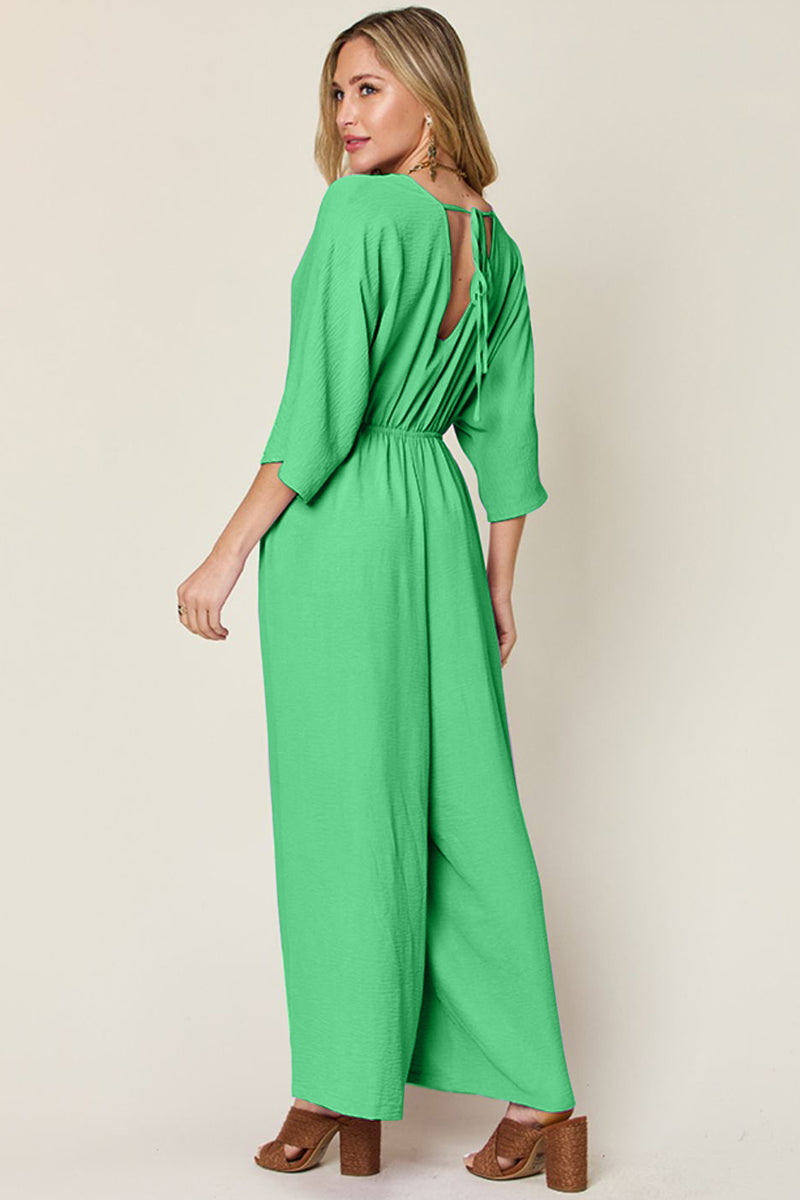 Double Take Surplice Wide Leg Jumpsuit with Pockets