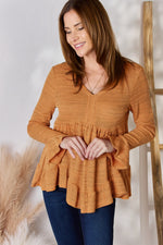 Hailey & Co V-Neck Flounce Sleeve Blouse