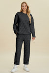 Double Take Texture Round Neck Long Sleeve Top and Pants Set