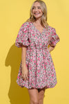 And The Why Floral Surplice Puff Sleeve Dress