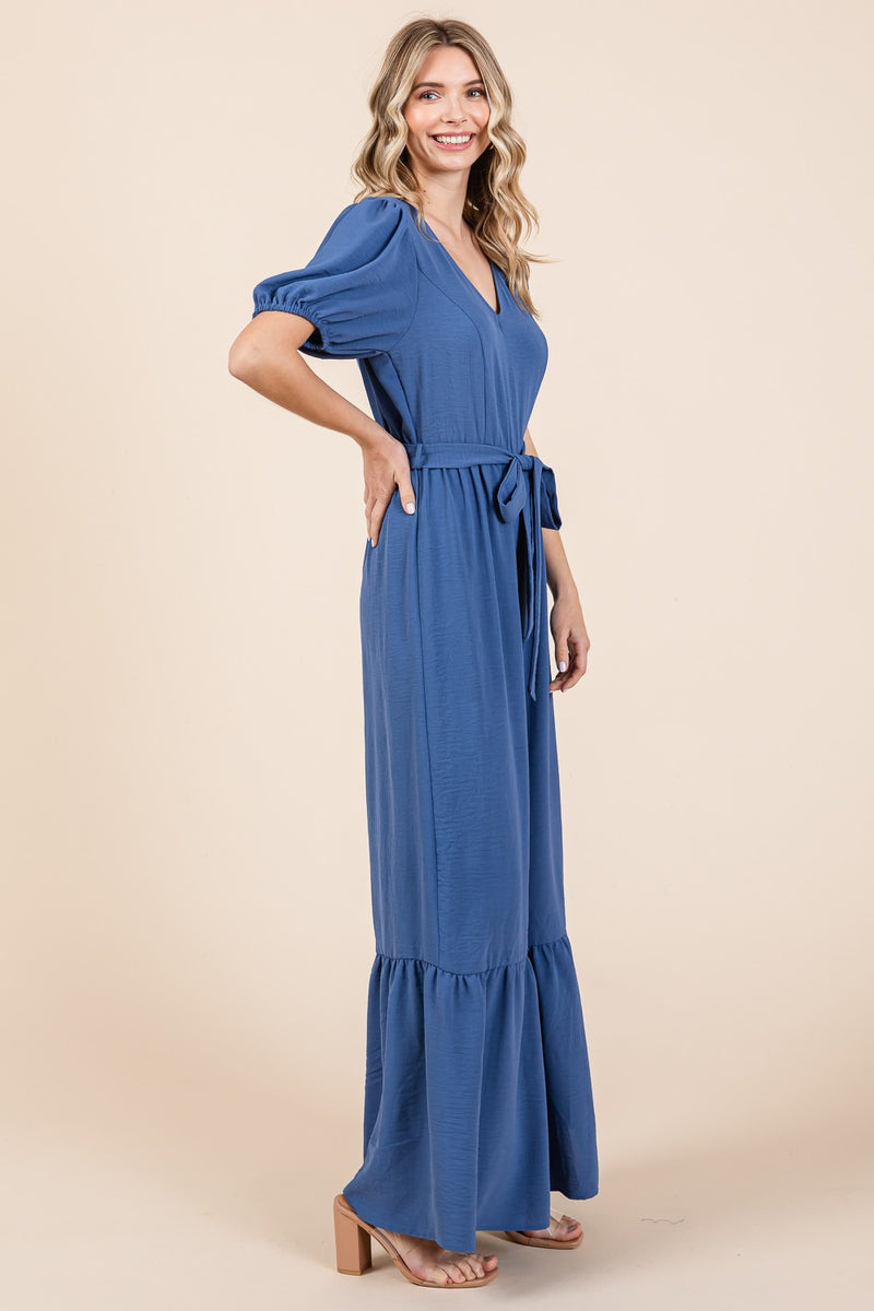 GeeGee V-Neck Belted Wide Leg Jumpsuit