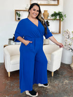 Double Take Surplice Wide Leg Jumpsuit with Pockets