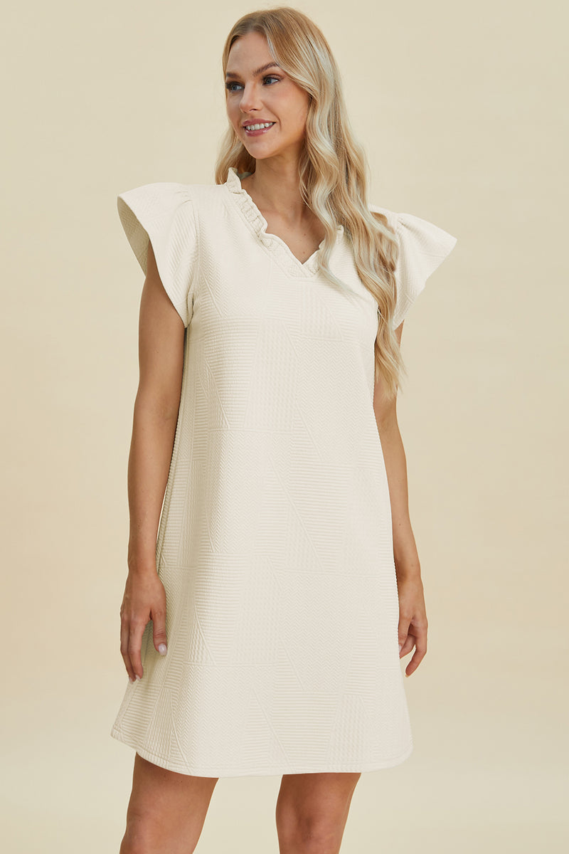 Double Take Ruffled V-Neck Cap Sleeve Dress