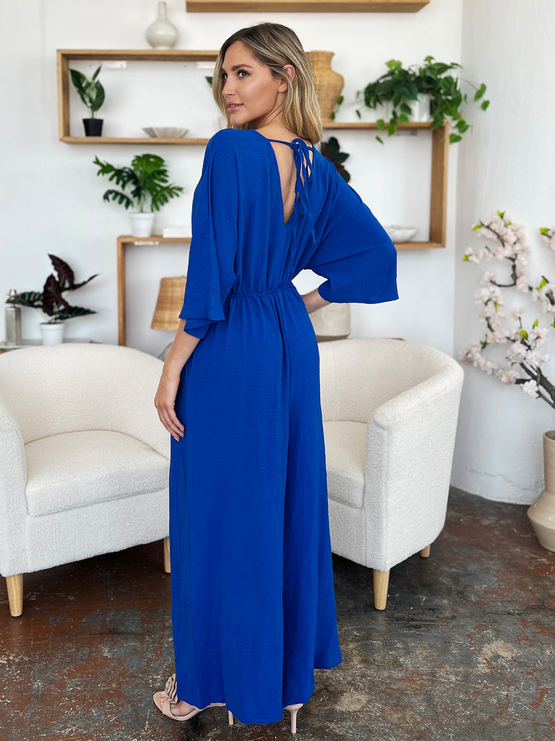 Double Take Surplice Wide Leg Jumpsuit with Pockets