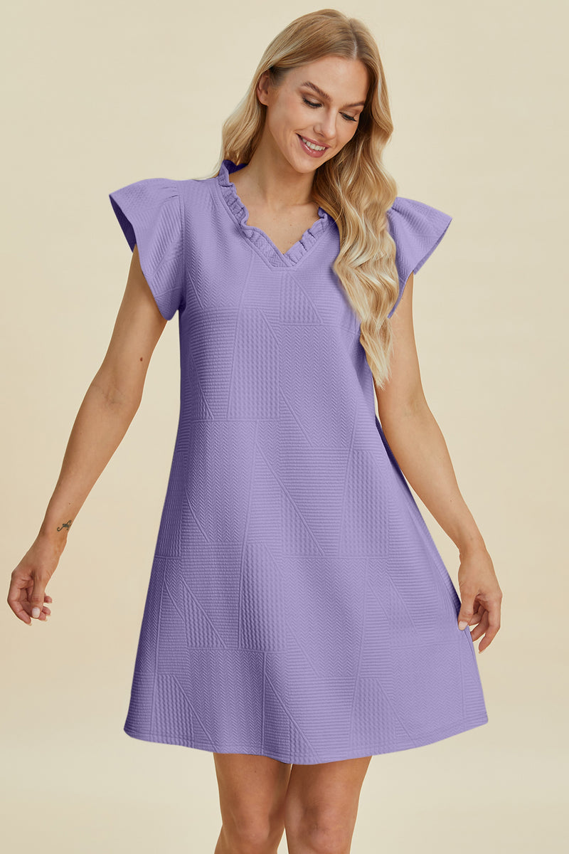 Double Take Ruffled V-Neck Cap Sleeve Dress