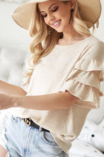 BiBi Waffle Knit Layer Ruffled Sleeve Top