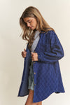 J.NNA Rhombus Stitched Button Up Denim Shacket