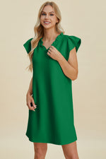 Double Take Ruffled V-Neck Cap Sleeve Dress