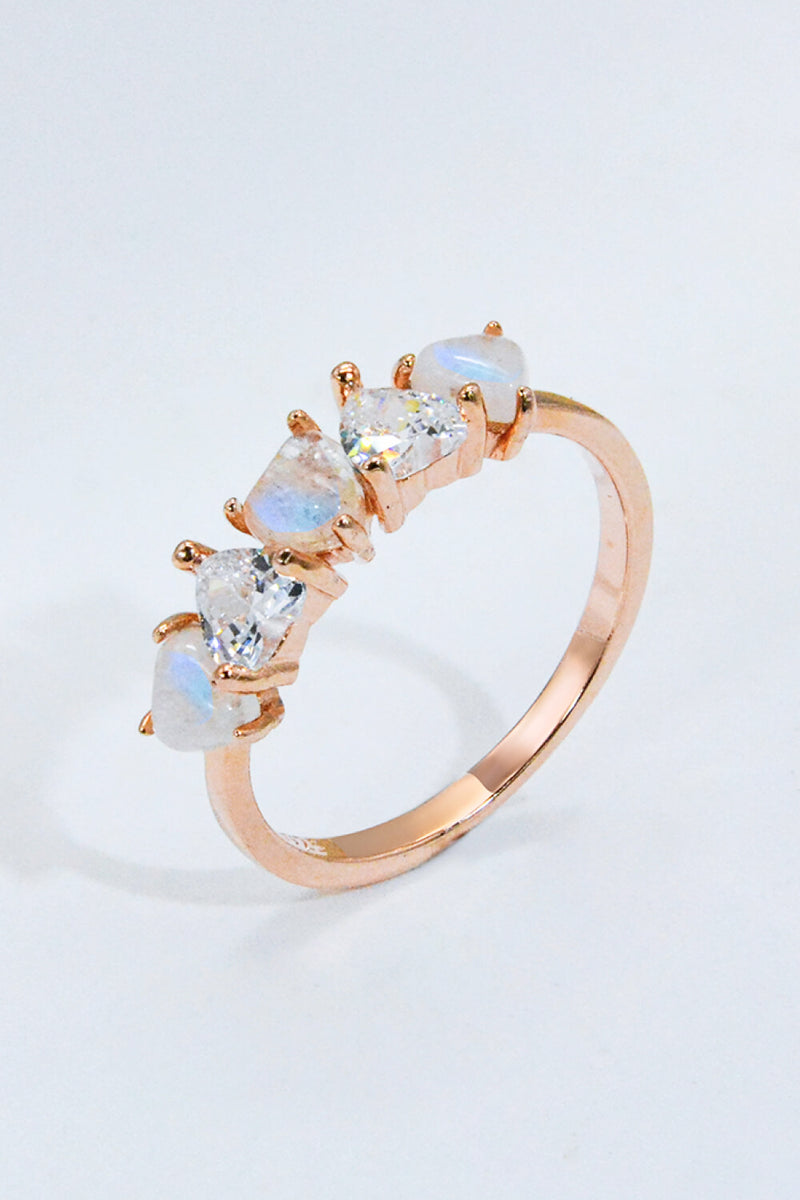 Moonstone and Zirconia Heart Ring