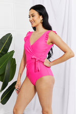 Marina West Swim Float On Ruffle Faux Wrap One-Piece in Pink