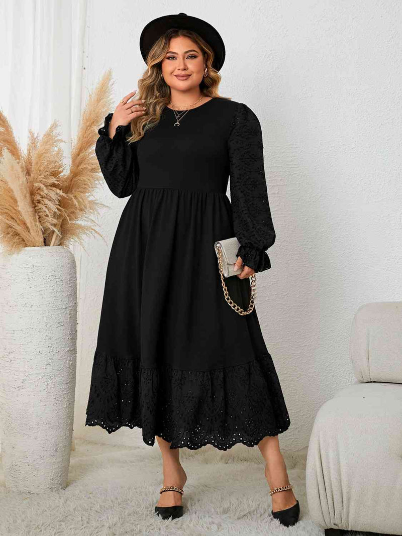 Plus Size Flounce Sleeve Lace Detail Dress