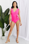 Marina West Swim Float On Ruffle Faux Wrap One-Piece in Pink