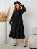 Plus Size Flounce Sleeve Lace Detail Dress